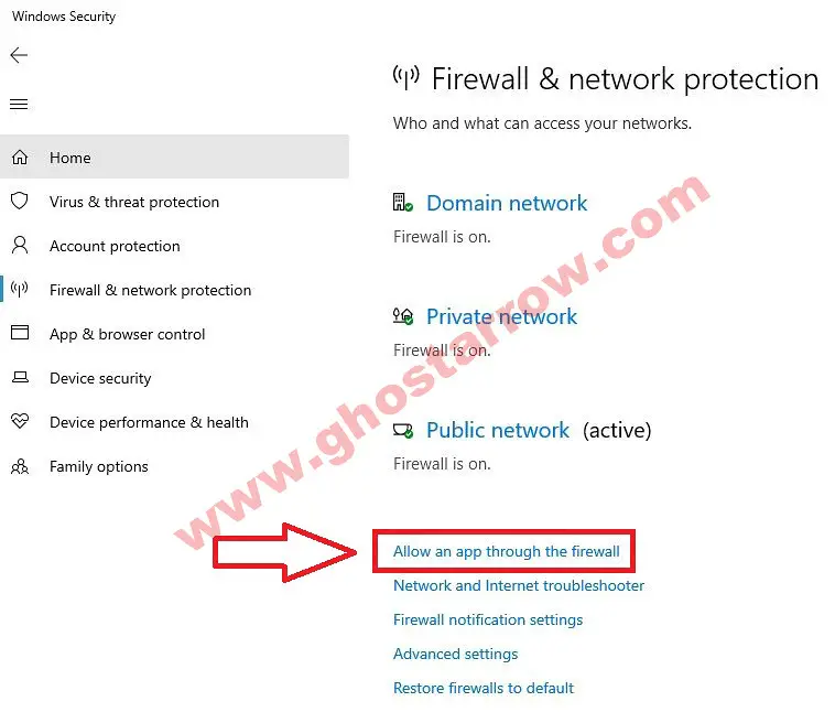 Windows Security - Allow an app through the firewall