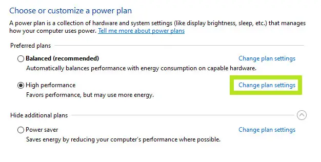 change plan settings