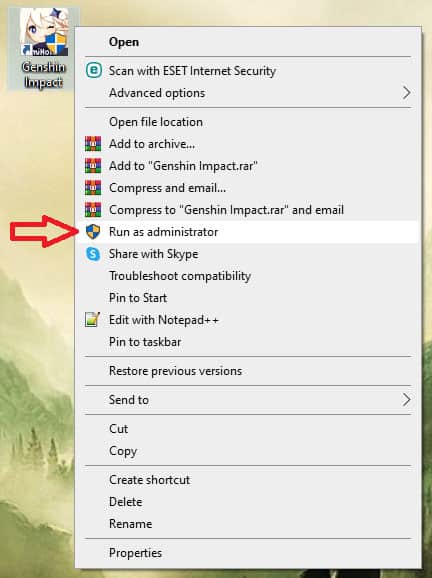 Genshin Impact Run as administrator