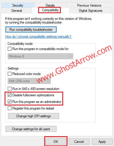 disable fullscreen optimizations and run as an admin