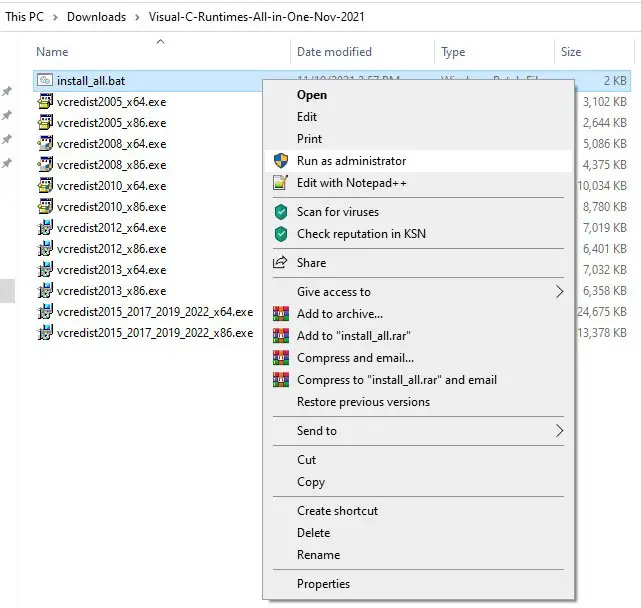 Visual C++ Redistributable Runtimes All-in-One