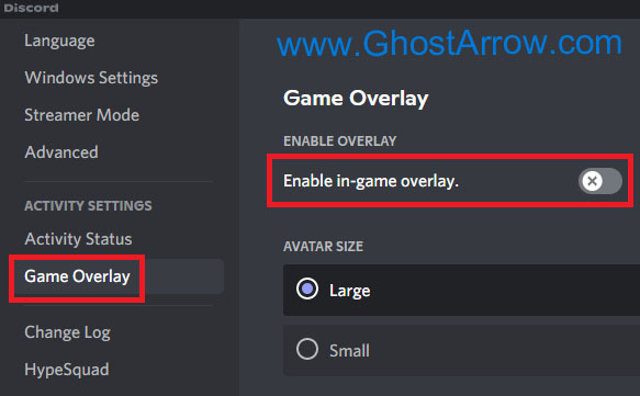 Disable Discord in-game overlay