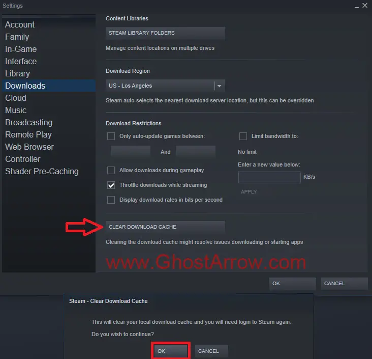 Steam CLEAR DOWNLOAD CACHE