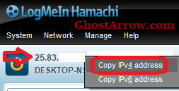 Hamachi Copy IPv4 address