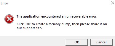 The application encountered an unrecoverable error