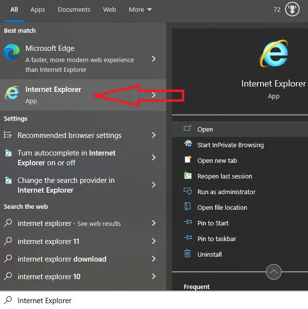 Open Internet Explorer