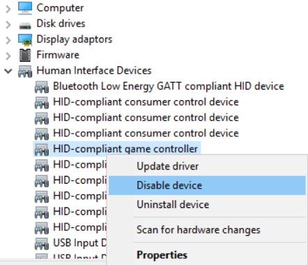 Disable HID-Compliant Game Controllers