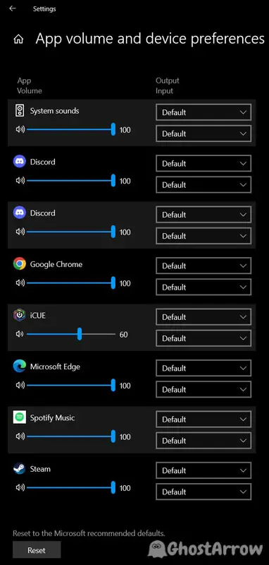 App volume and device preferences