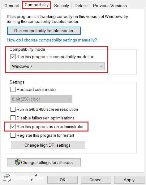 Run as Administrator and in Windows 7 Compatibility Mode