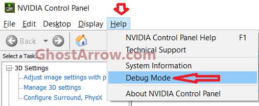 NVIDIA Control Panel Debug Mode