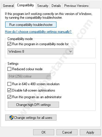 Windows 8, Disable full-screen optimisations, Run this program as an administrator