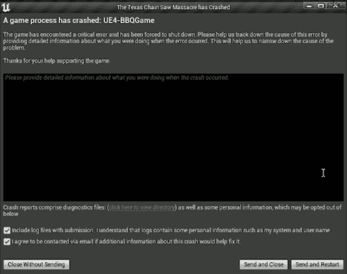 The Texas Chain Saw Massacre Unreal Engine 4 Crash - A game process has crashed UE4-BBQGame