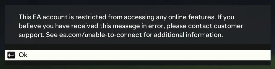 FC 24 This EA account is restricted from accessing any online features
